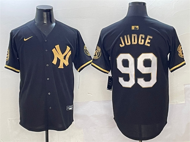 Men's New York Yankees #99 Aaron Judge Black Gold With Patch Limited Stitched Baseball Jersey